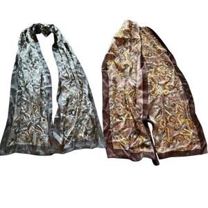 Bundle of Elegant Paisley 100% silk Women's Scarf - Gray and Brown